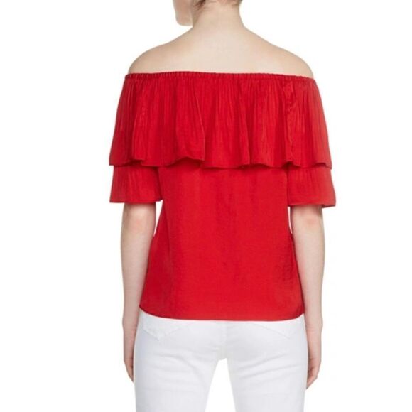 Maje Locao Off The Shoulder Ruffle Sleeve Top Red Women’s Size 3 (Small/Medium) - Picture 2 of 12